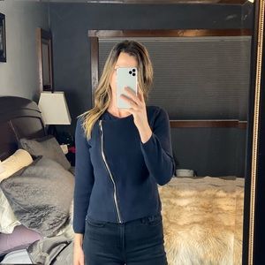 Ann Taylor 100% Cotton Diagonal Zipper Sweater Cardigan, Medium